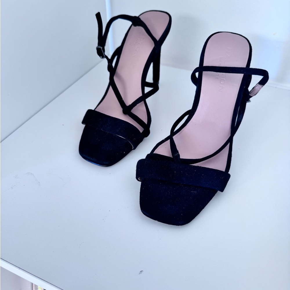 Halston Heritage Black Suede Heel Sandals Size 5.5
